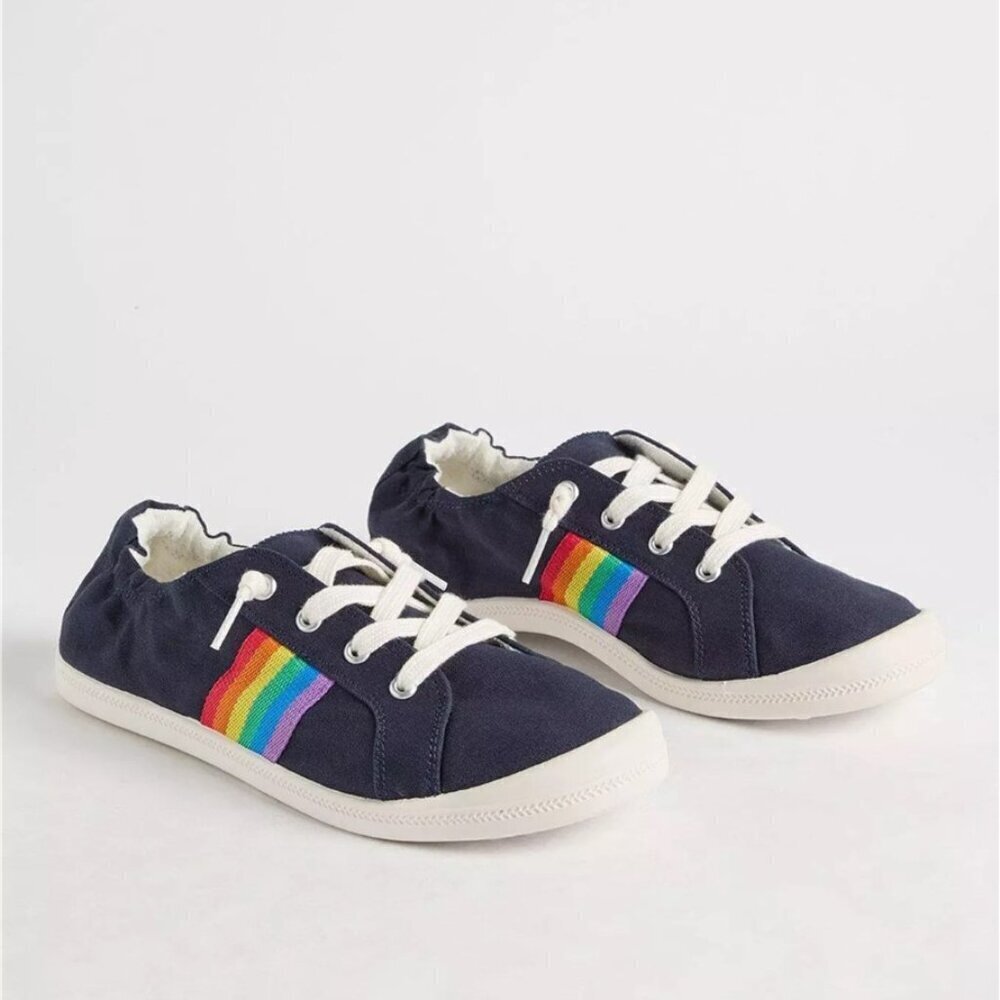 Torrid - 11 WW, Ruched Cuff Sneaker (Wide Width) in Navy & Rainbow​​​​​